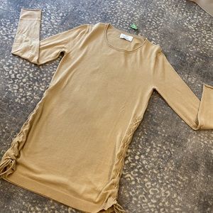 ALLUDE CASHMERE & COTTON TUNIC SWEATER WITH DRAW STRING SIDES SIZE M